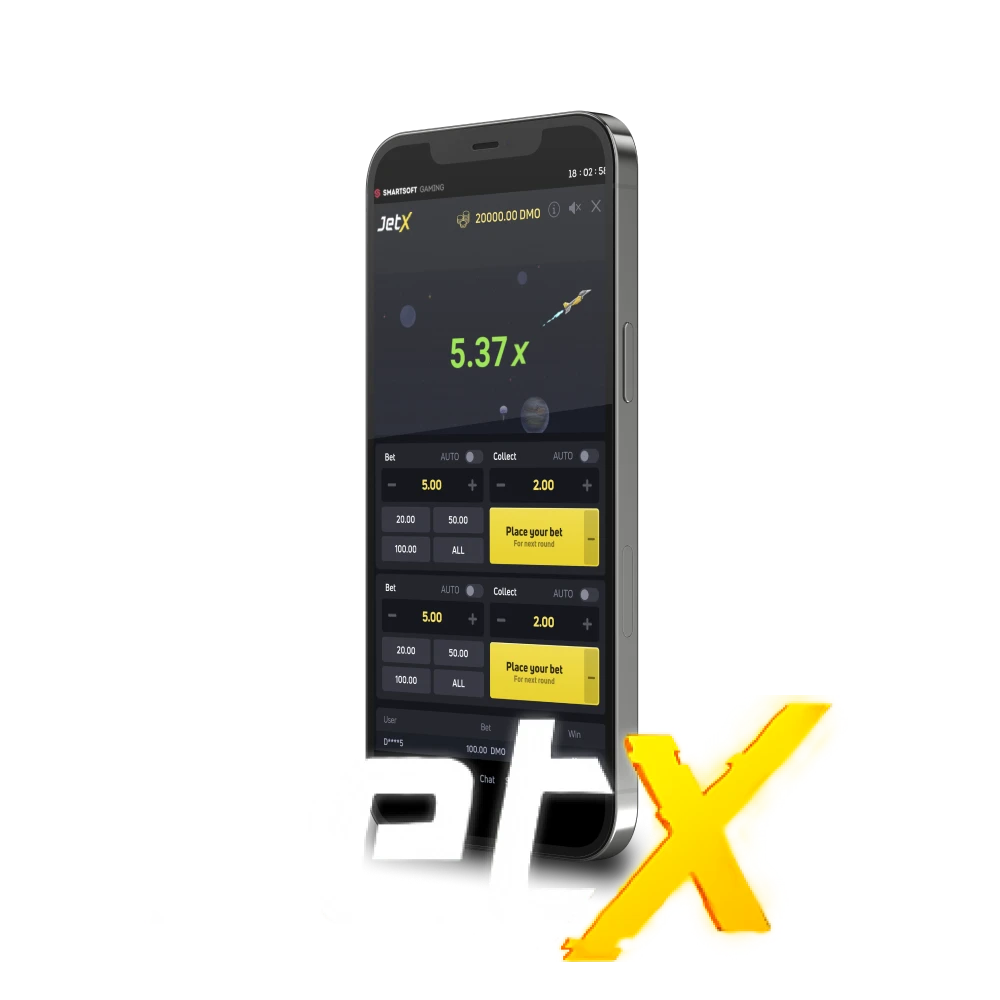 Play JetX through the smartphone app.