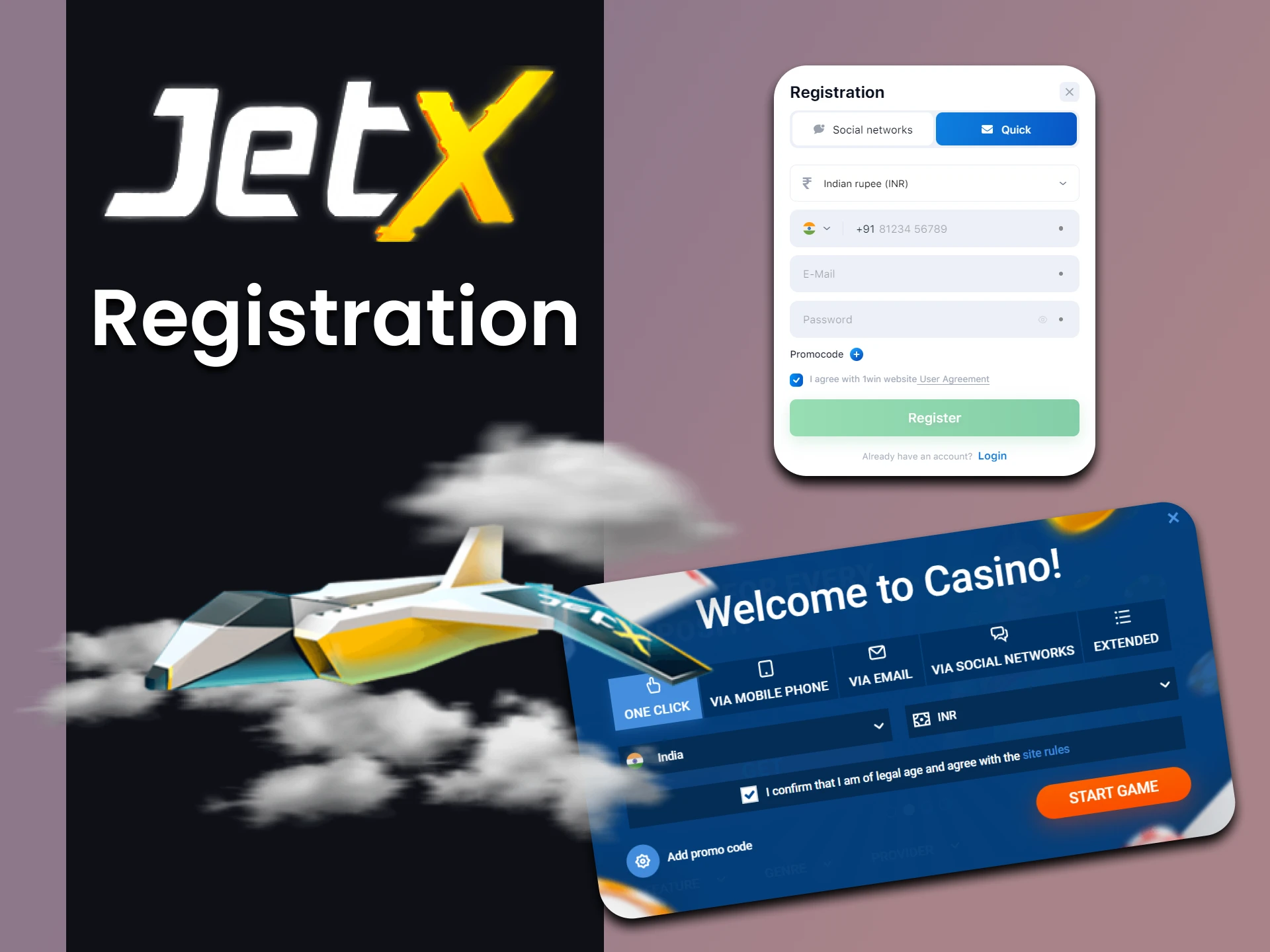Register to start playing JetX.