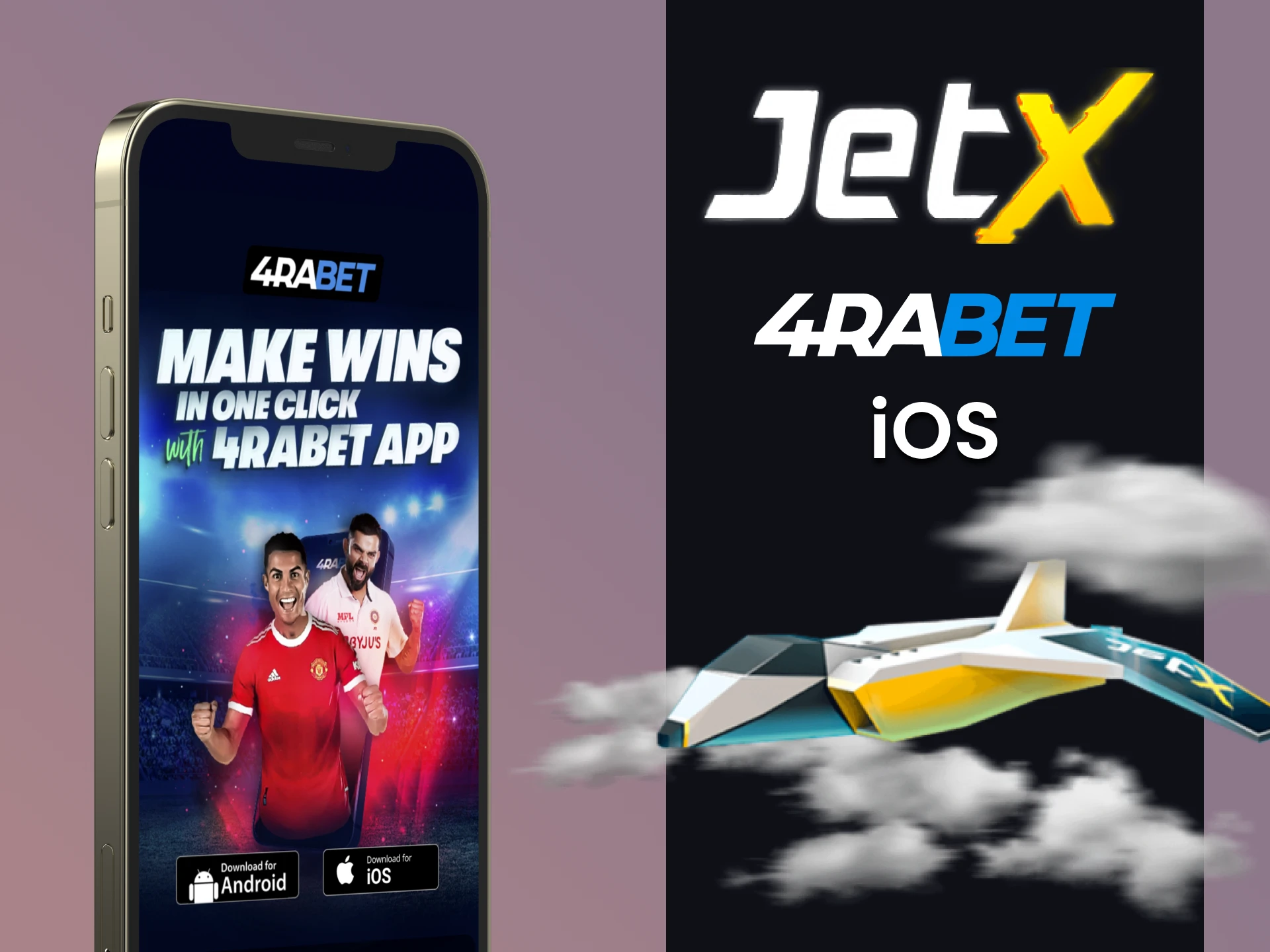 Install the 4rabet app on iOS to play JetX.