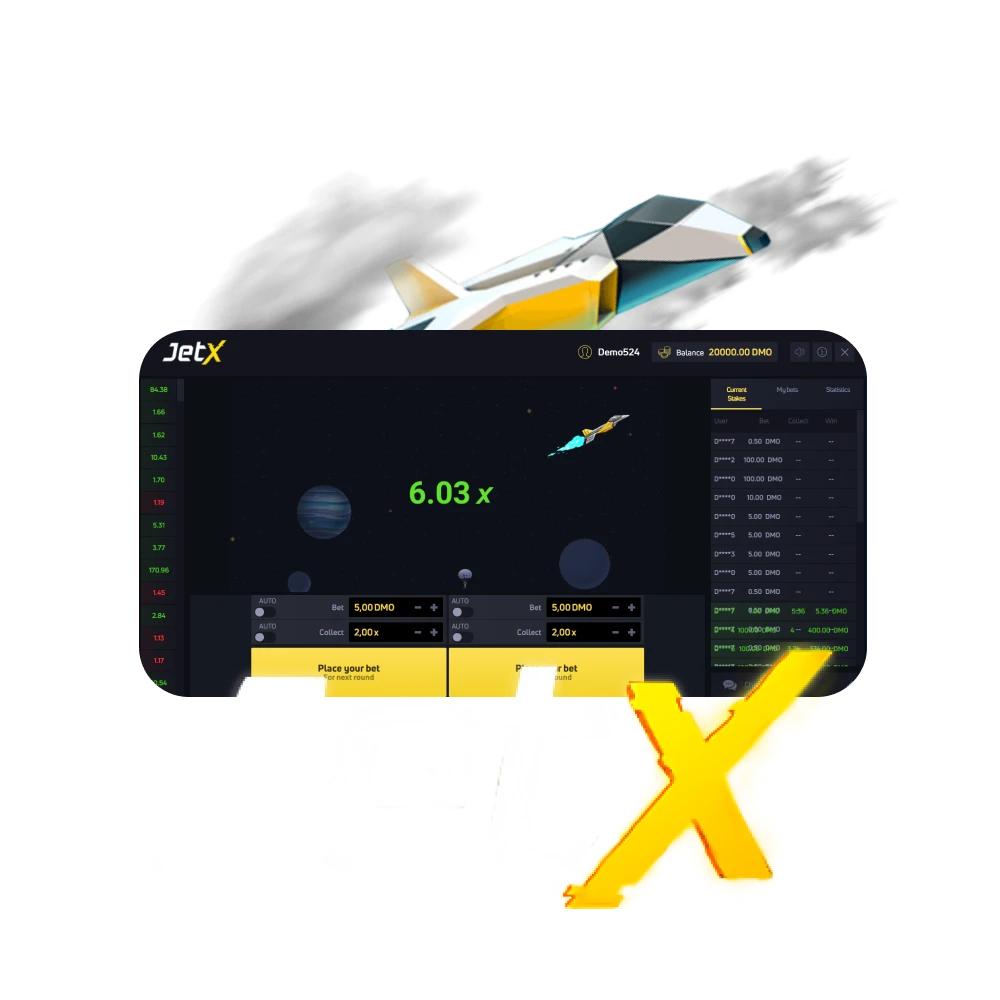 For training, choose the demo version of the game JetX.