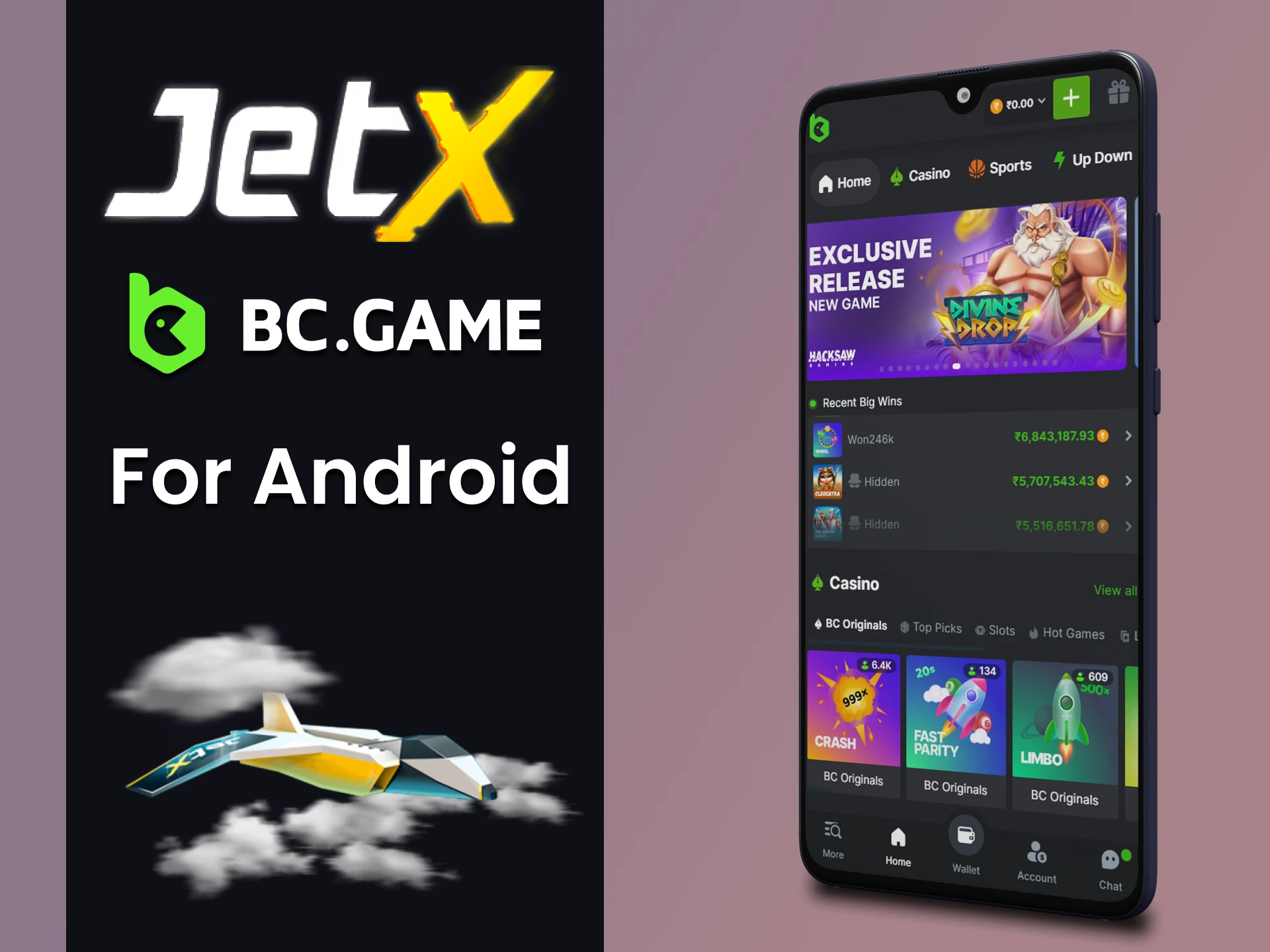 Play JetX in the BC Game Android app.