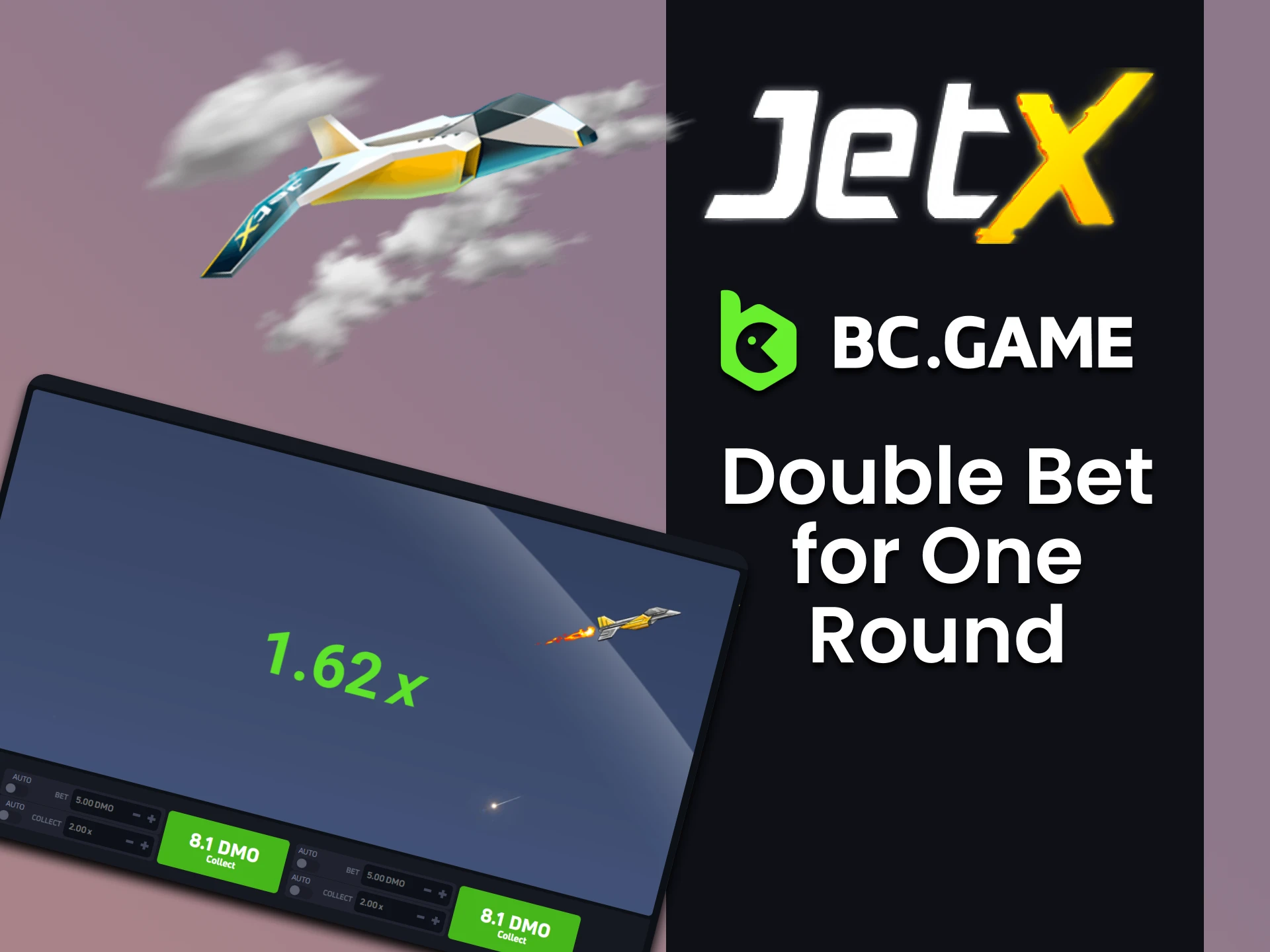 You can choose a two-bet strategy in BC Game's JetX game.