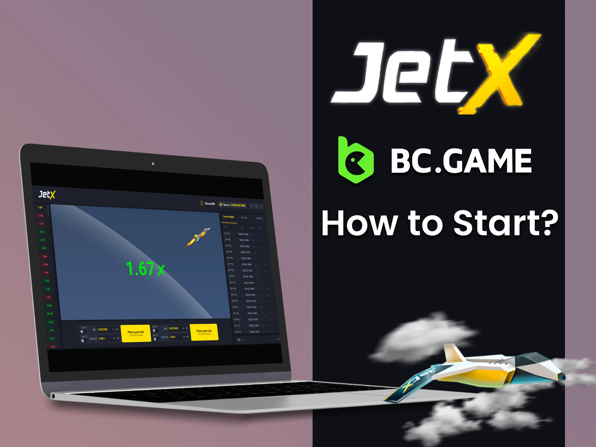 Go to the games section of BC Game to play JetX.