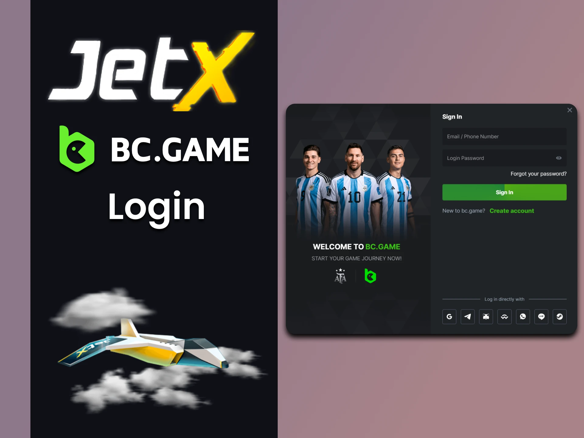 Log in to your personal BC Game account to play JetX.