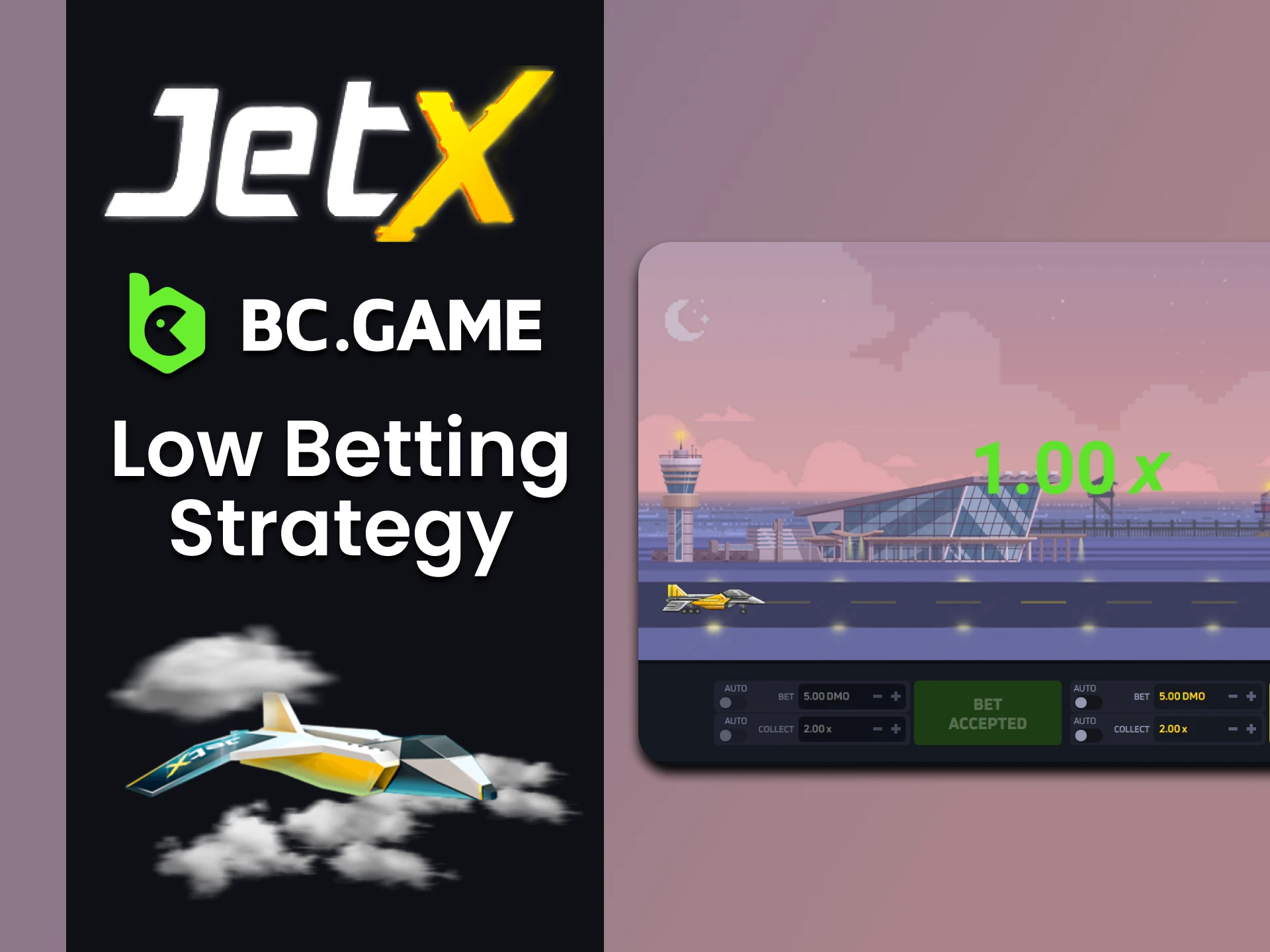 Play with a reduced bet strategy to avoid risks in JetX from BC Game.