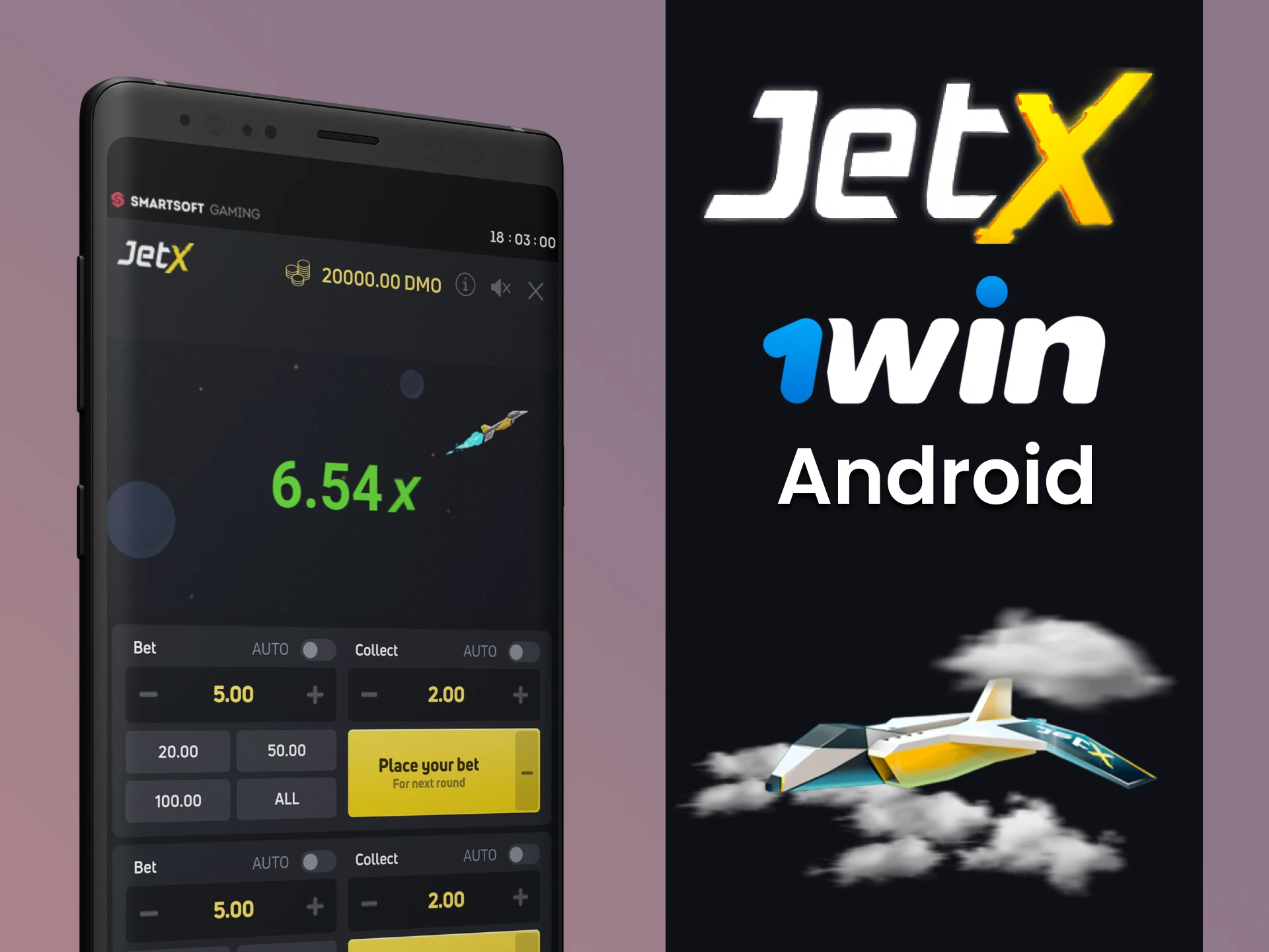 Play JetX in the 1win application for Android.