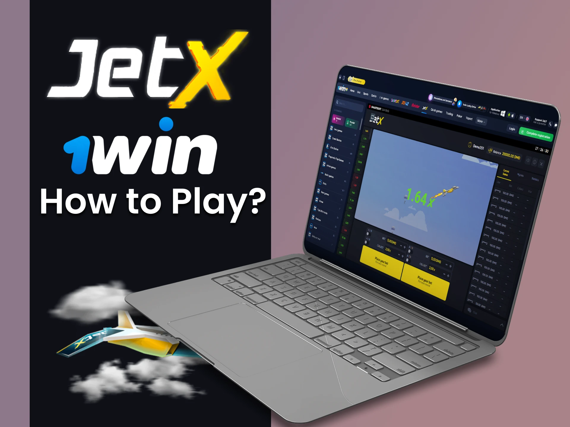 Go to the games section on 1win to play JetX.