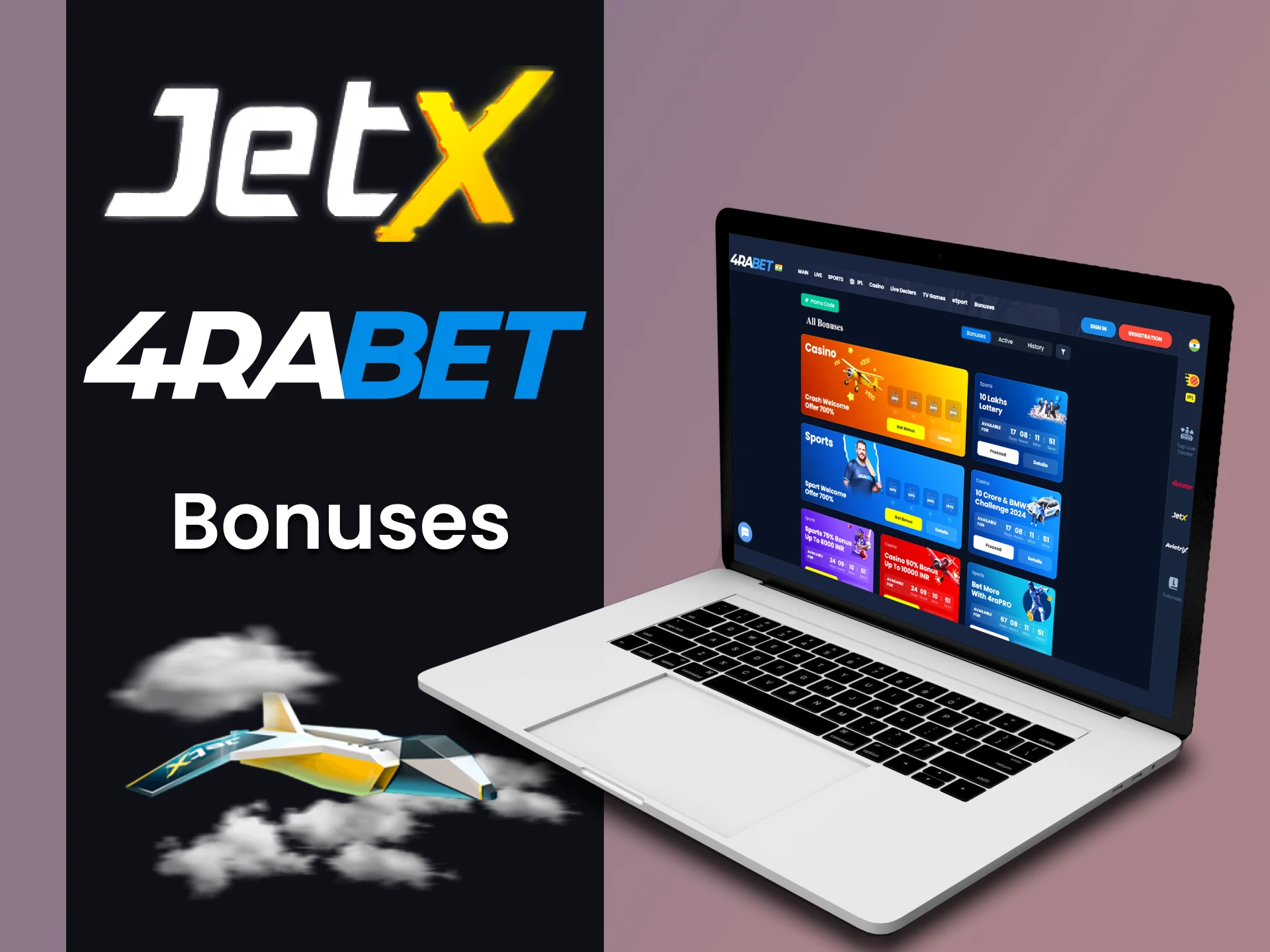 We will tell you about bonuses for JetX from 4rabet.