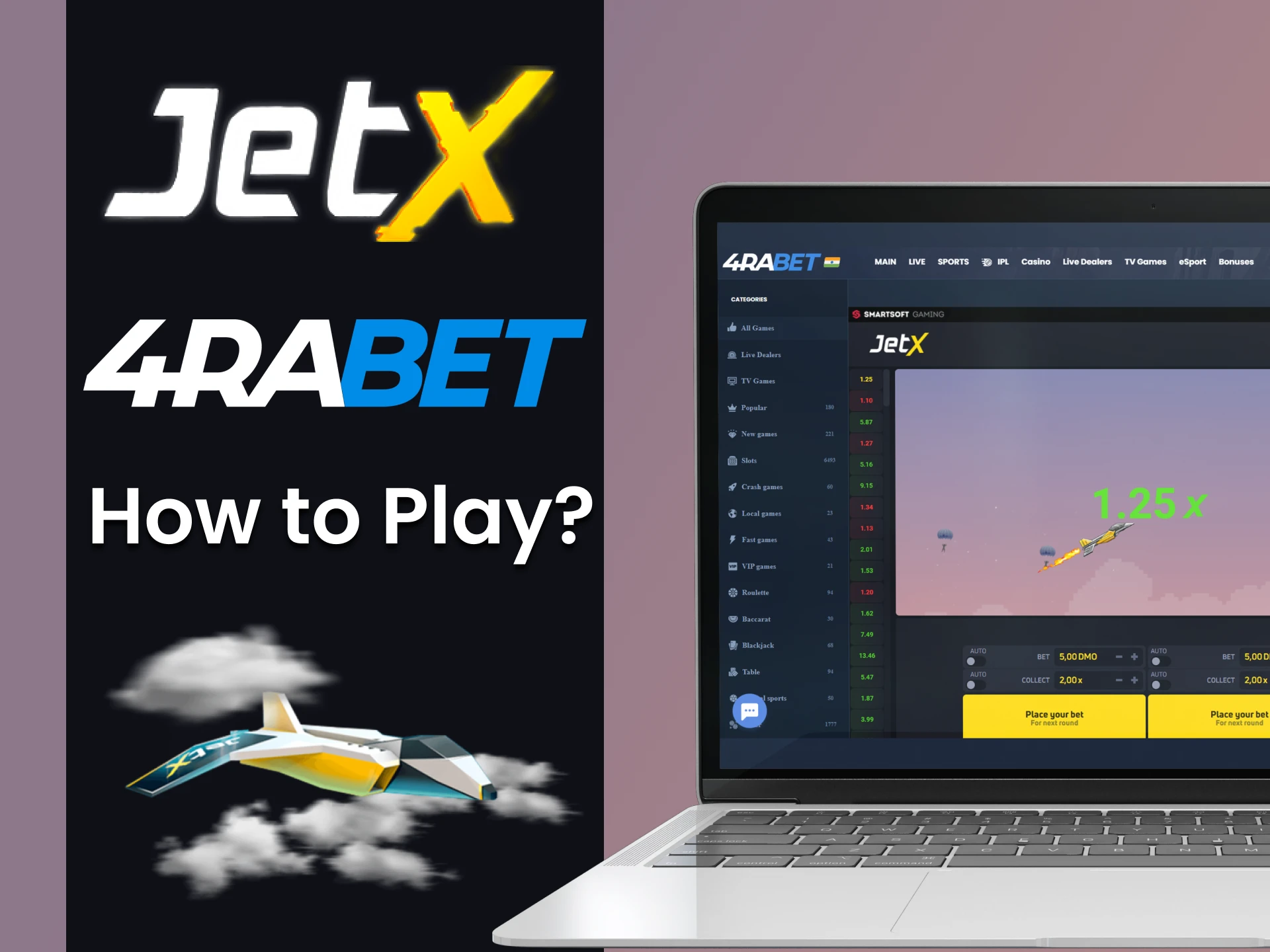 Choose JetX in the games section on the 4rabet website.