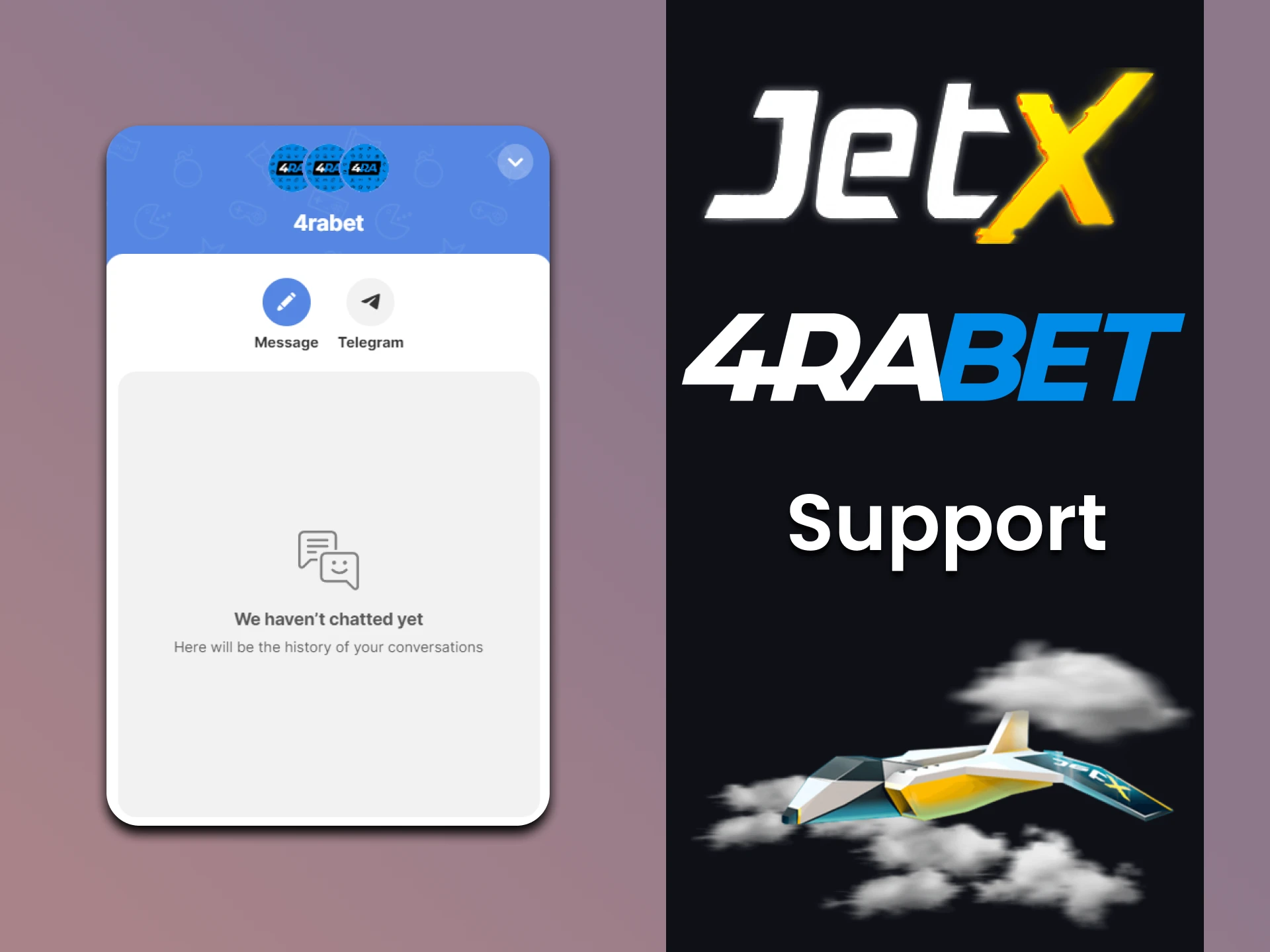 The 4rabet website has a support chat for JetX players.