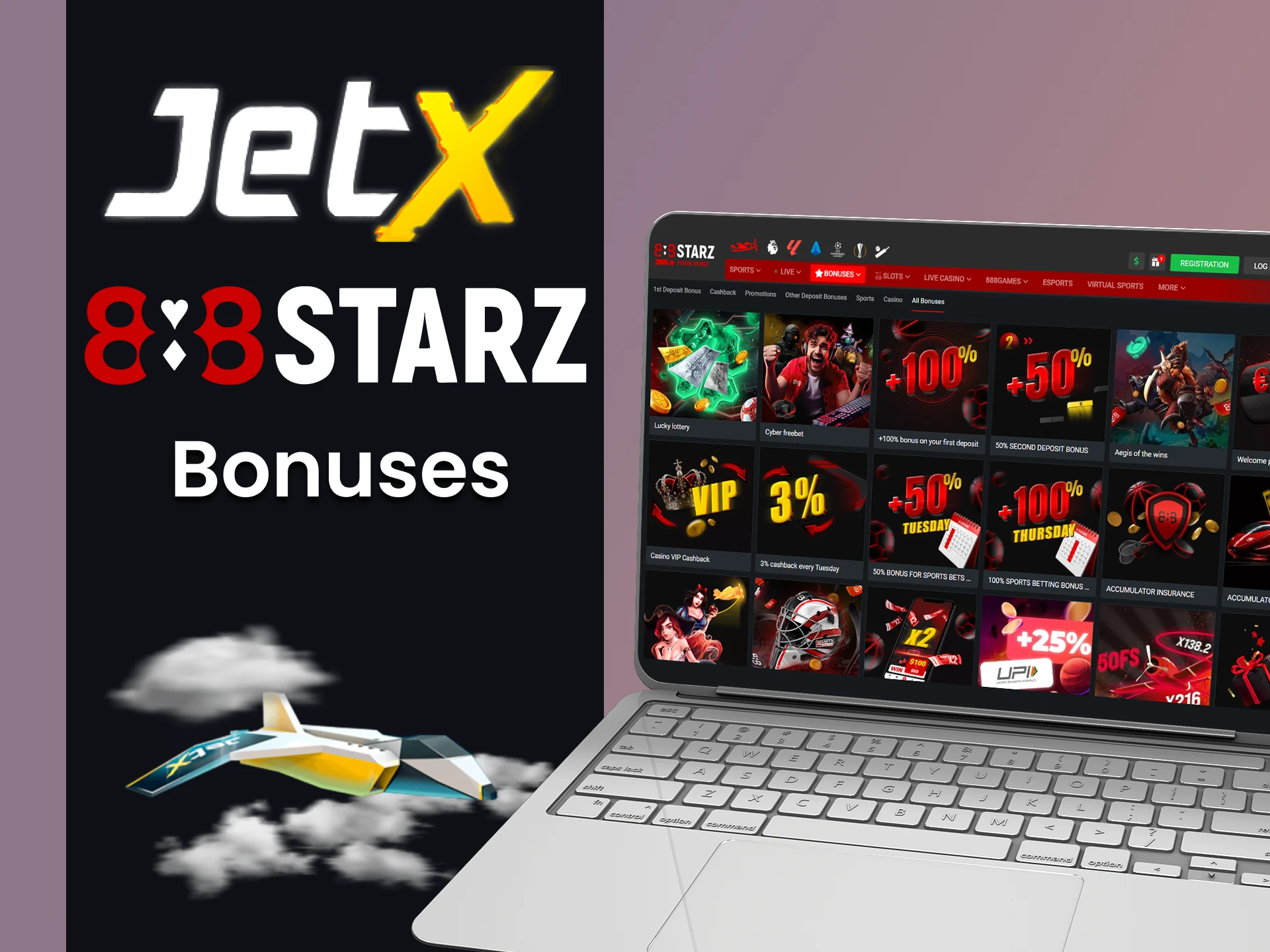 Claim lots of bonuses for JetX at 888starz.