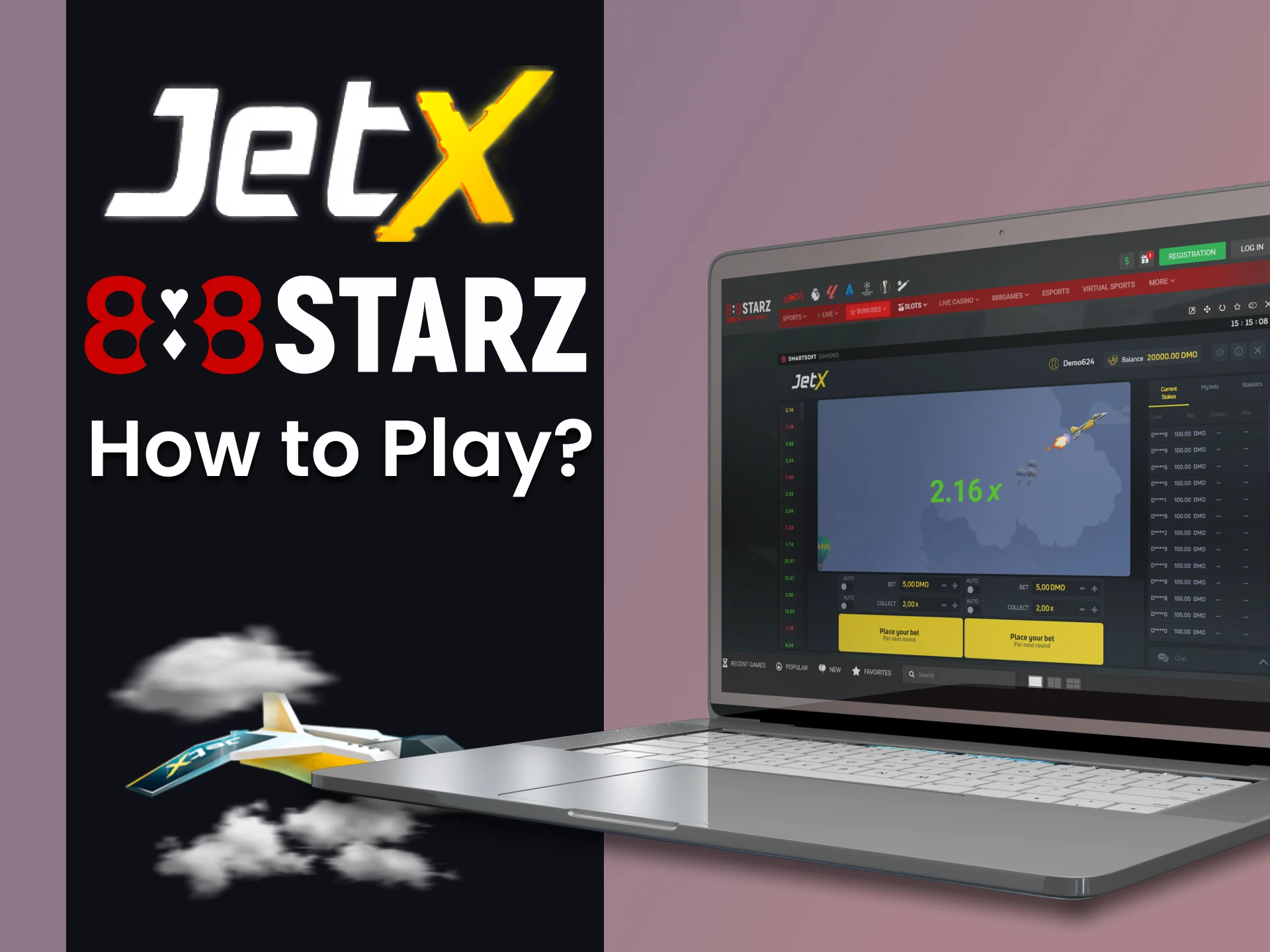 In the games section of the 888starz website you will find JetX.