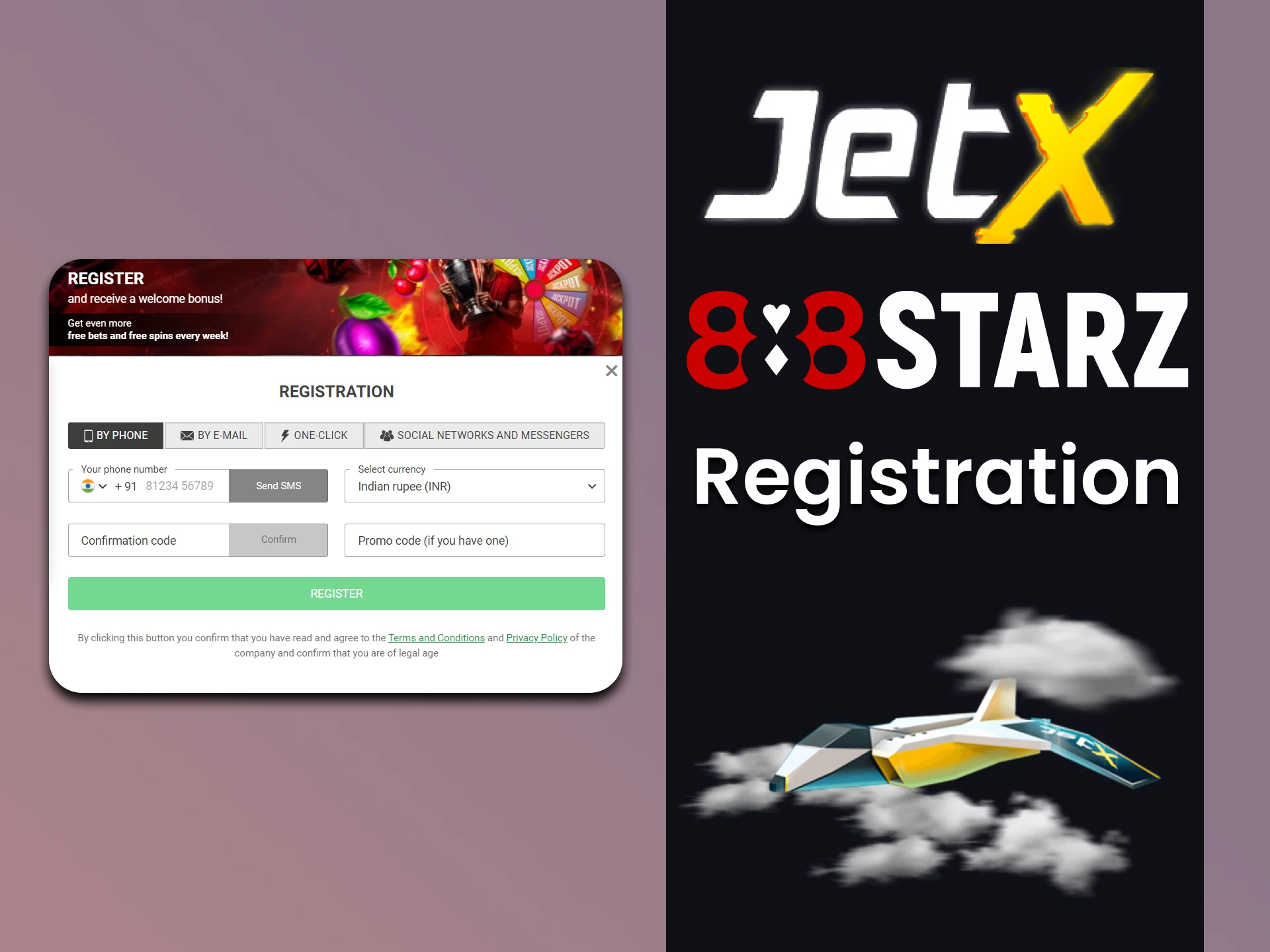 By registering with 888starz you will be able to play JetX.