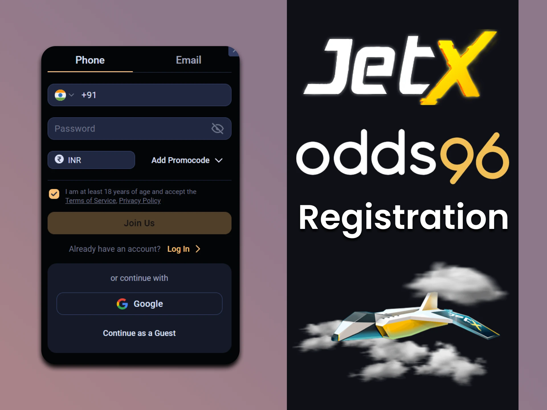 We will walk you through the process of registering on Odds96 to play JetX.