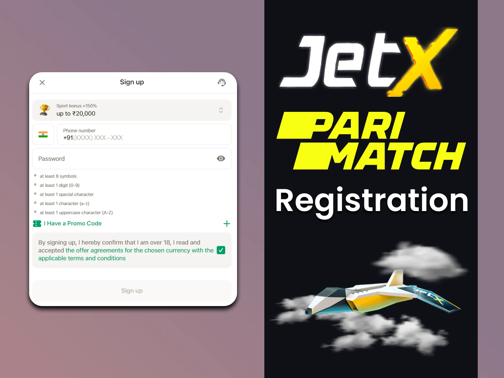 To play JetX on Parimatch you must register.